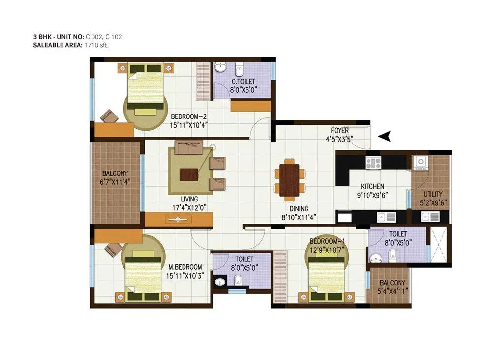 Century Central apartments 3 BHK floor plan