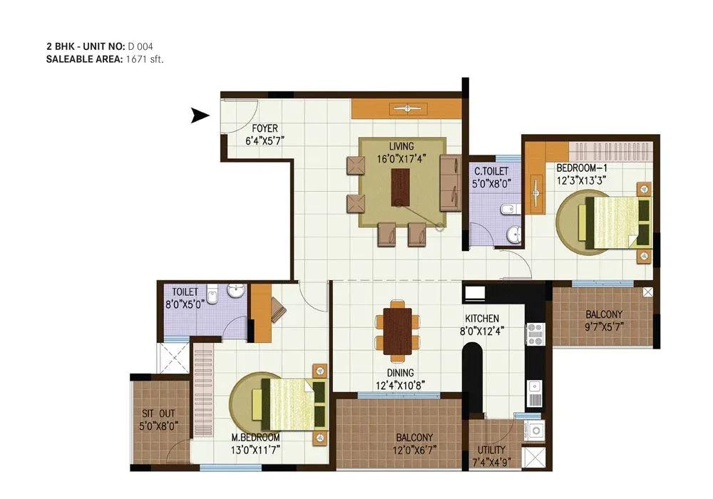 Century Central apartments 2 BHK floor plan