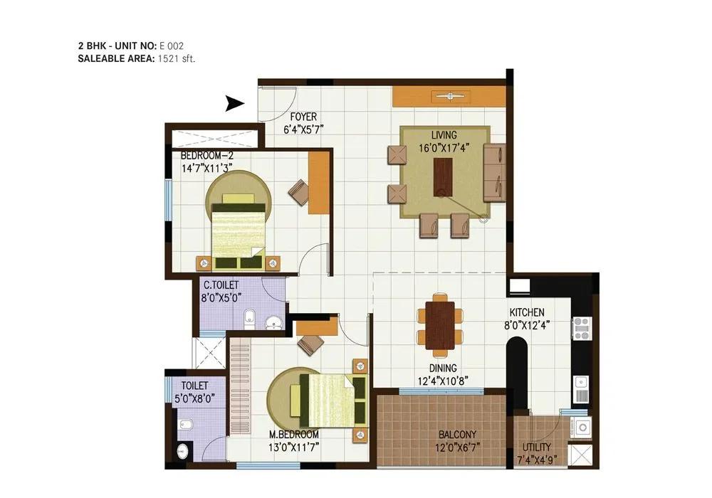 Century Central apartments 2 BHK floor plan