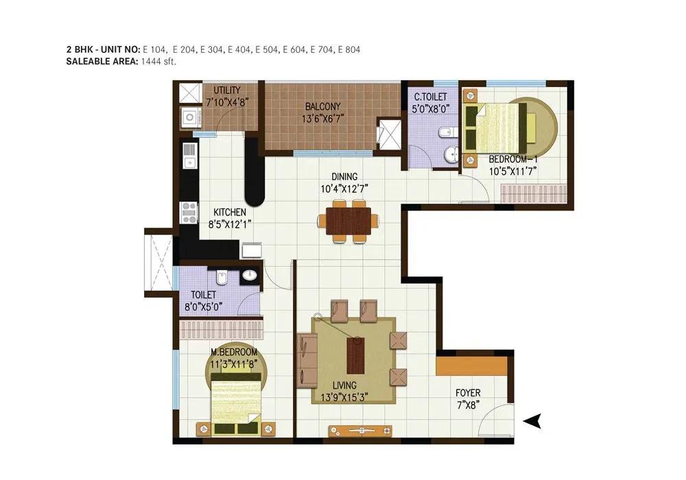 Century Central apartments 2 BHK floor plan