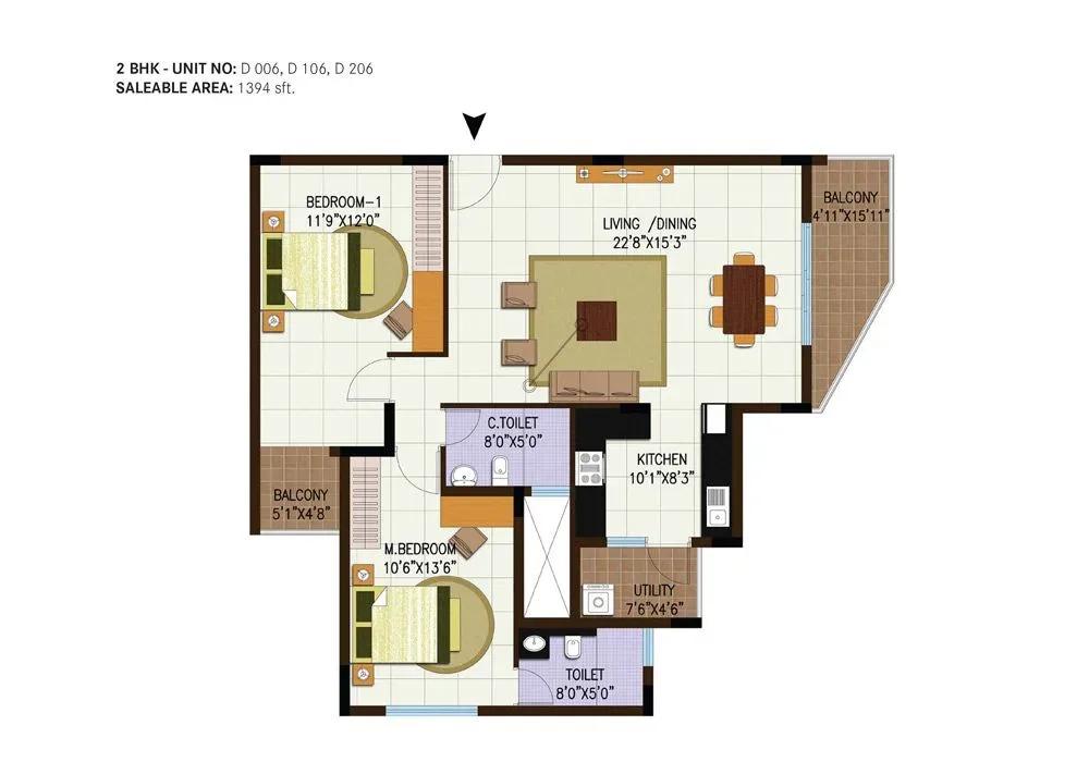 Century Central apartments 2 BHK floor plan