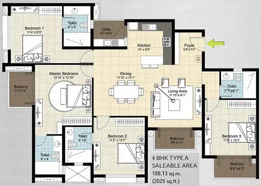 DNR Arista apartments 4 BHK 2025 sq ft floor plan