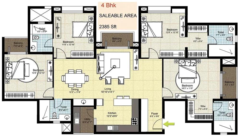 DNR Arista apartments 4 BHK 2385 sq ft floor plan