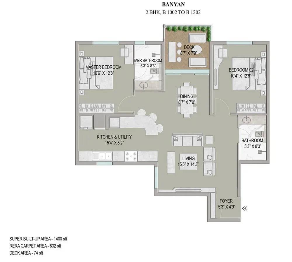 Enessen Estates & Prime One Corp Centreo apartments 2 BHK floor plan