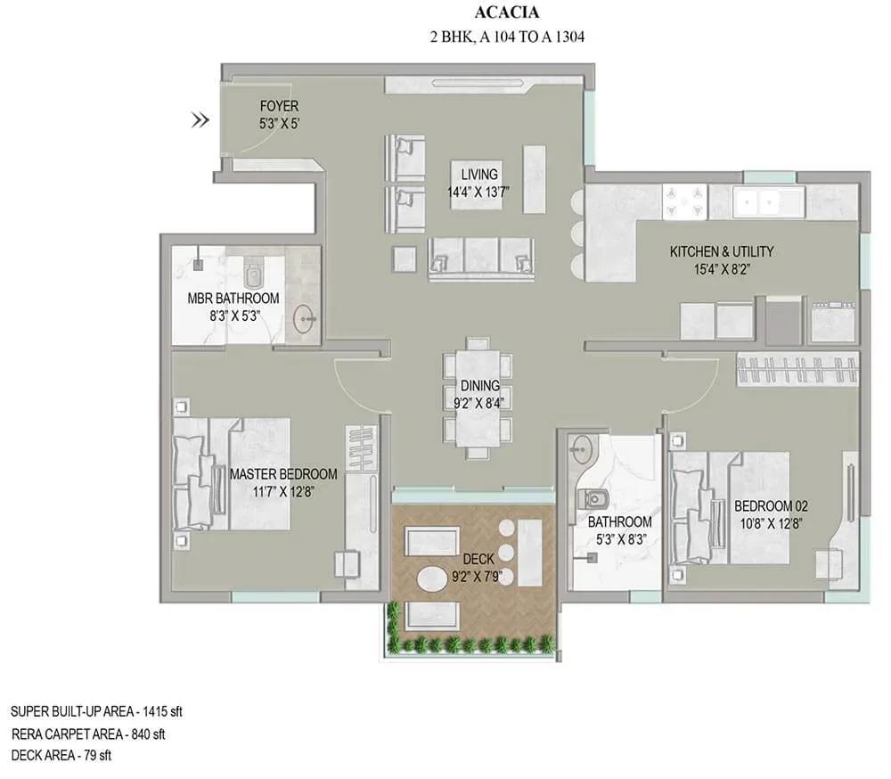 Enessen Estates & Prime One Corp Centreo apartments 2 BHK floor plan