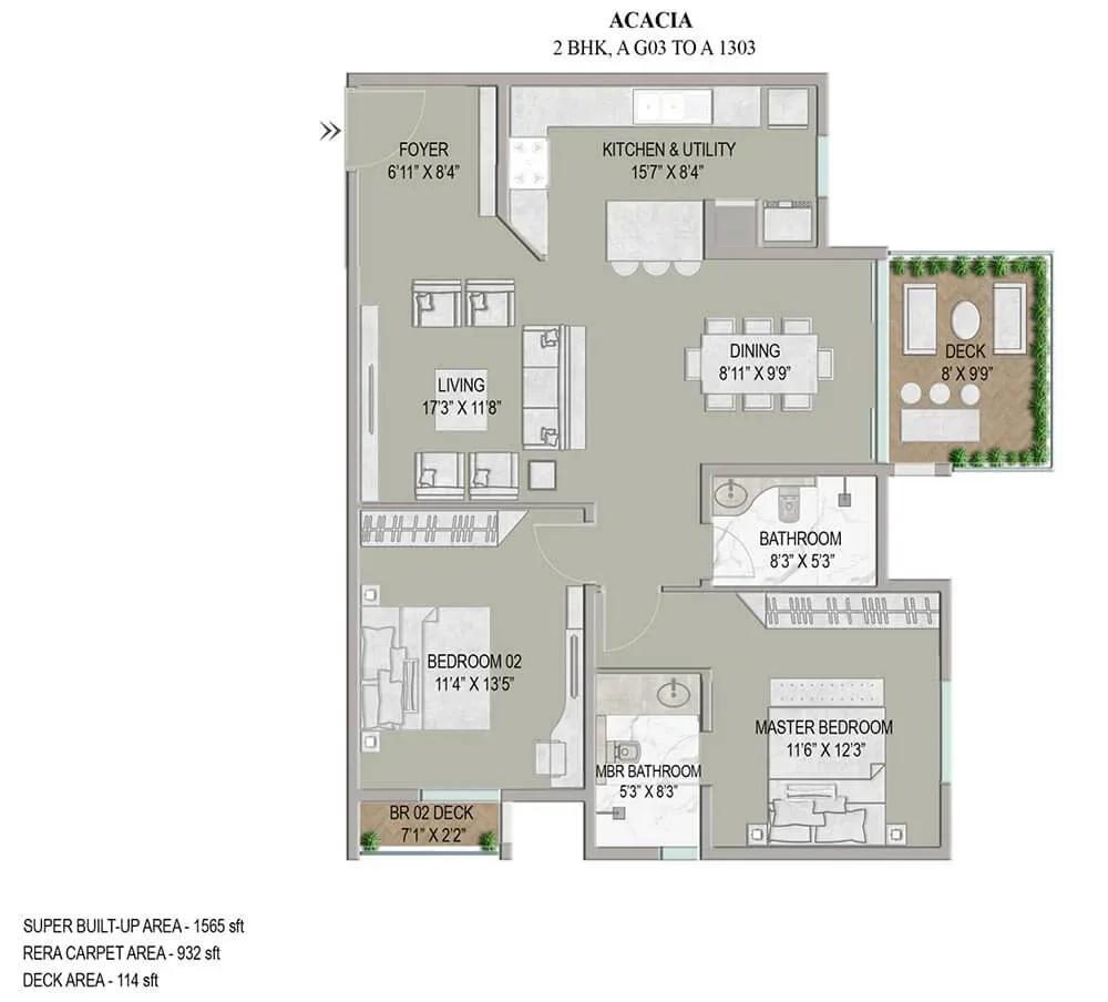 Enessen Estates & Prime One Corp Centreo apartments 2 BHK floor plan