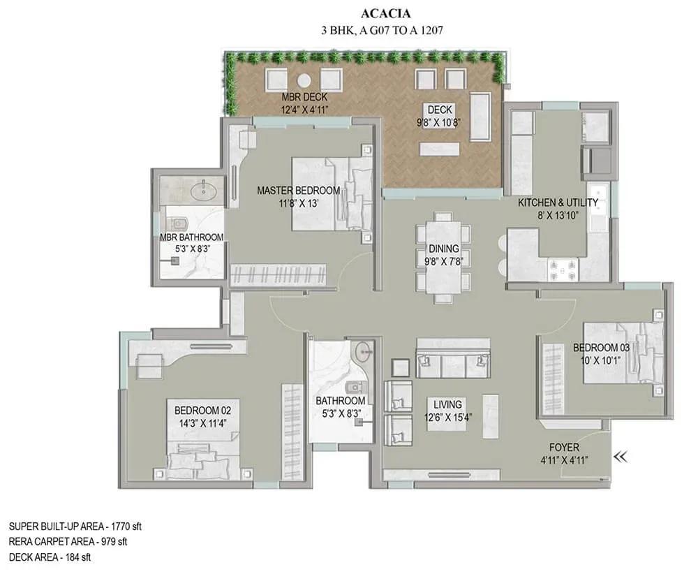 Enessen Estates & Prime One Corp Centreo apartments 3 BHK floor plan