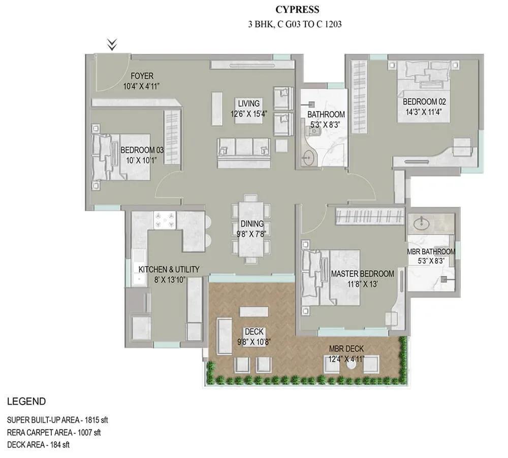 Enessen Estates & Prime One Corp Centreo apartments 3 BHK floor plan