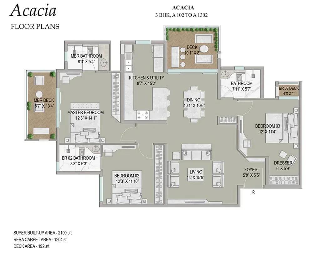 Enessen Estates & Prime One Corp Centreo apartments 3 BHK floor plan