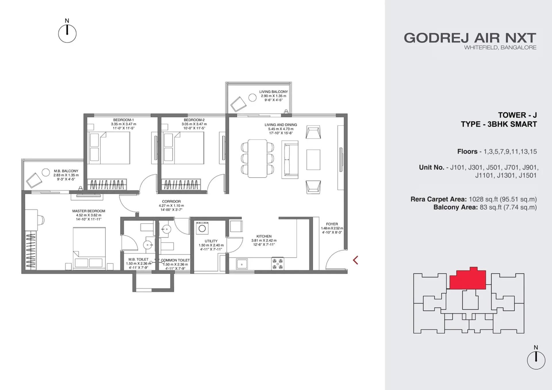 Godrej Air NXT apartments 3 BHK floor plan