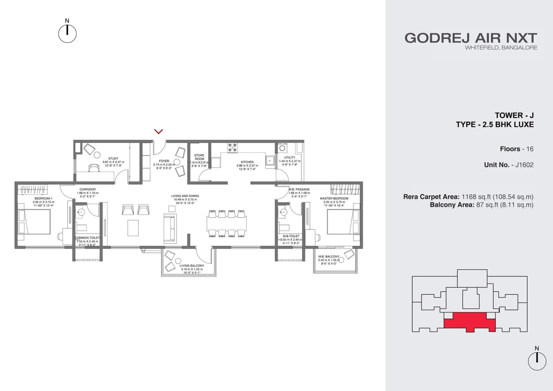 Godrej Air NXT apartments 3 BHK Type 2 floor plan