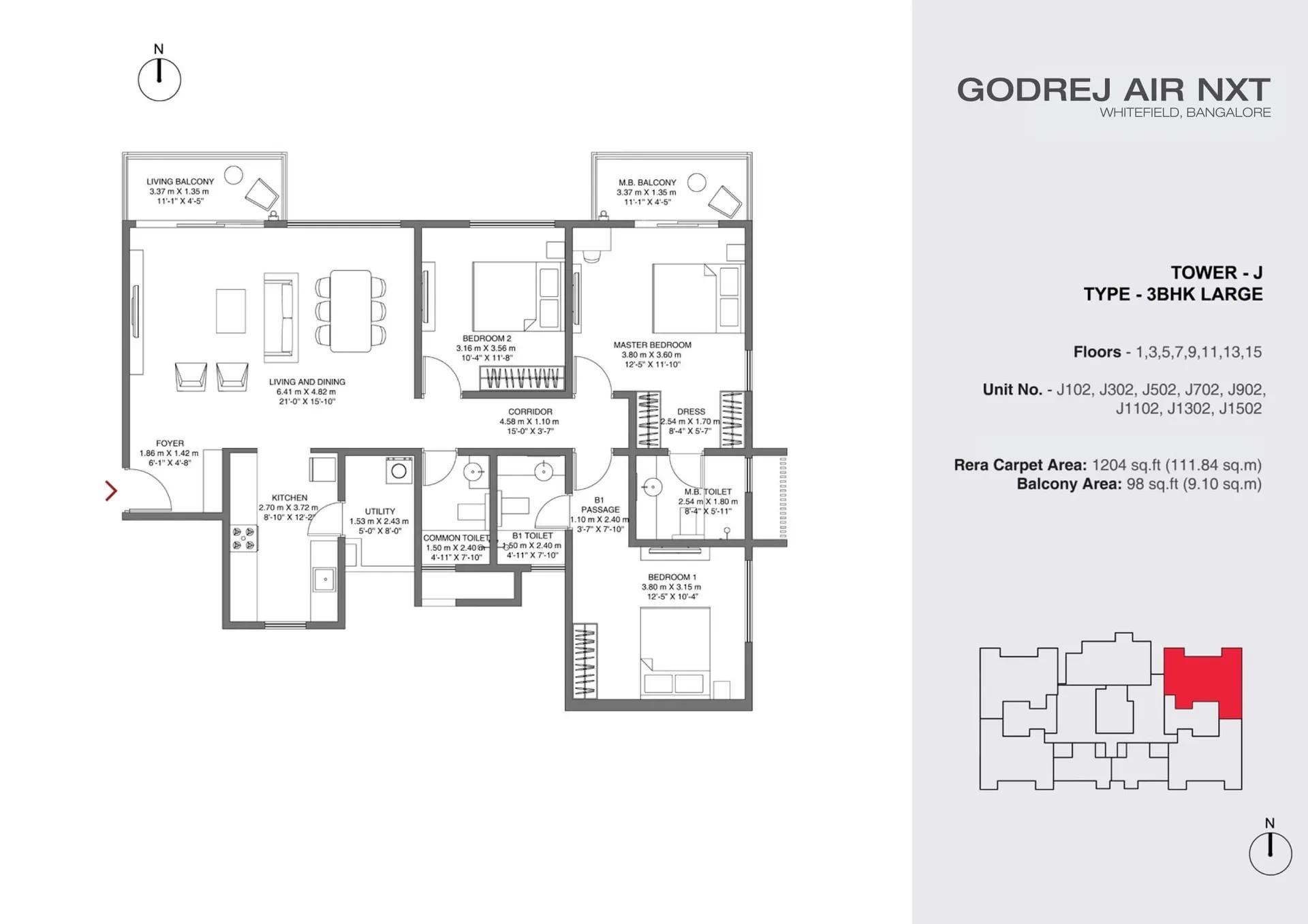 Godrej Air NXT apartments 3 BHK Large floor plan