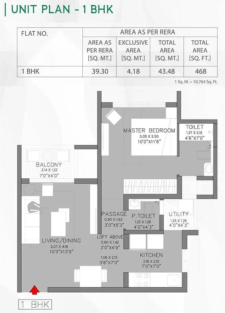 Godrej Green Cove apartments 1 BHK 468 sq ft floor plan
