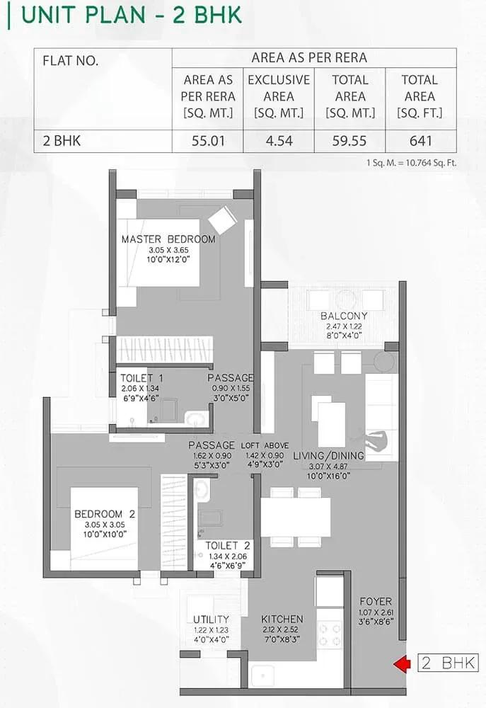 Godrej Green Cove apartments 2 BHK 641 sq ft floor plan