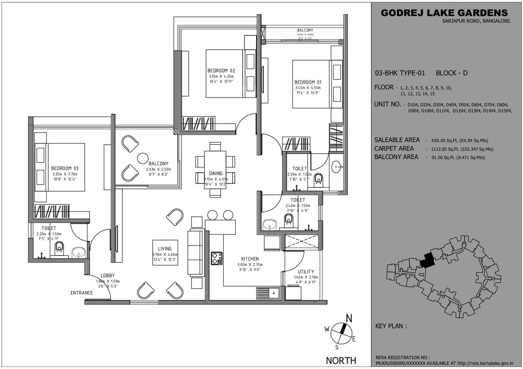 Godrej Lake Gardens apartments 3 BHK floor plan