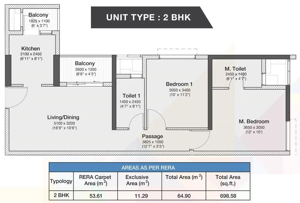 Godrej Nurture Mamurdi 2 BHK floor plan, about 699 sq ft