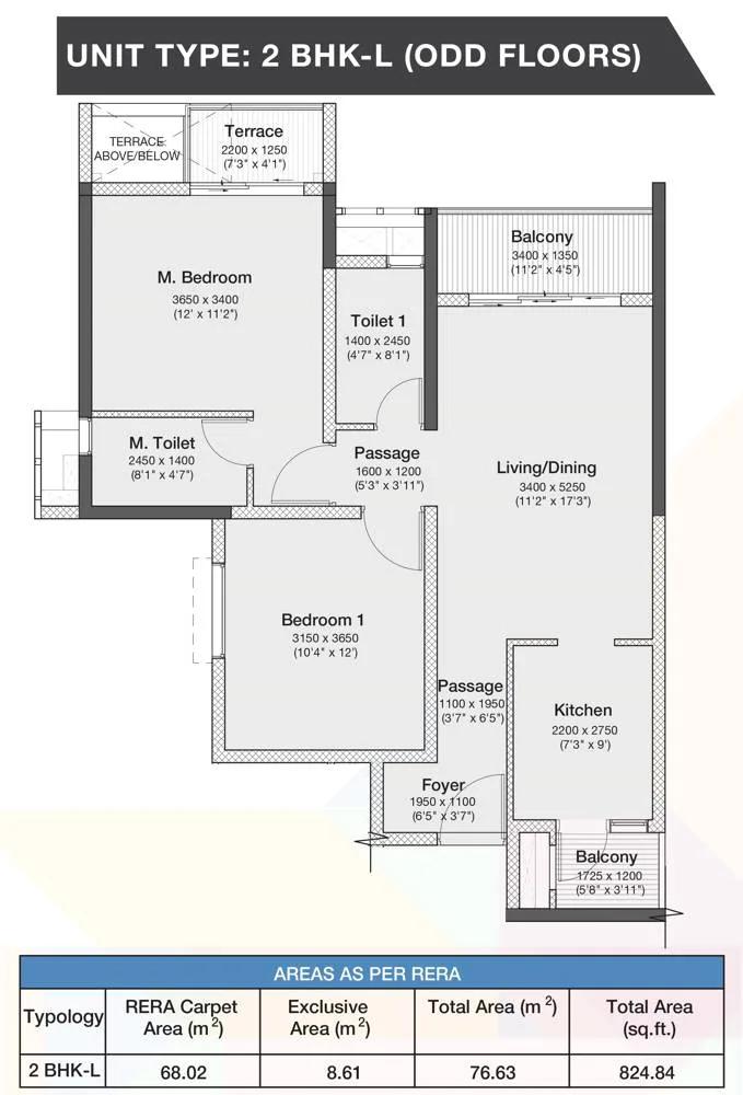Godrej Nurture Mamurdi 2 BHK floor plan, about 825 sq ft