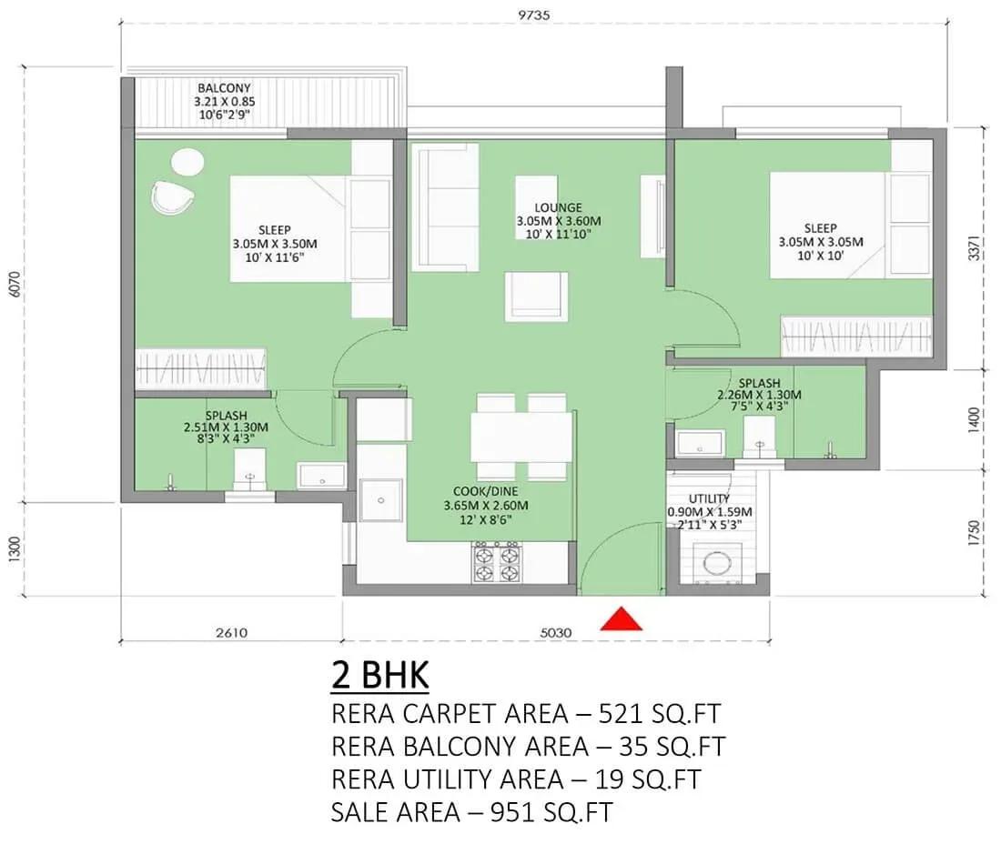 Godrej Royale Woods apartments 2 BHK floor plan