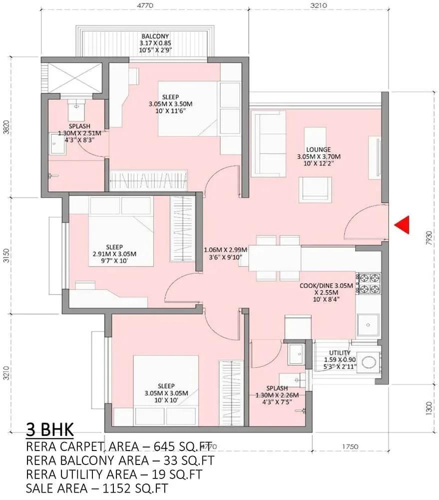 Godrej Royale Woods apartments 3 BHK floor plan