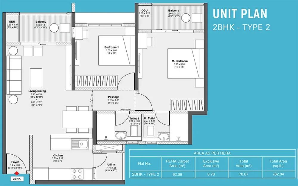 Godrej Serene apartments 2 BHK 762 sq ft floor plan