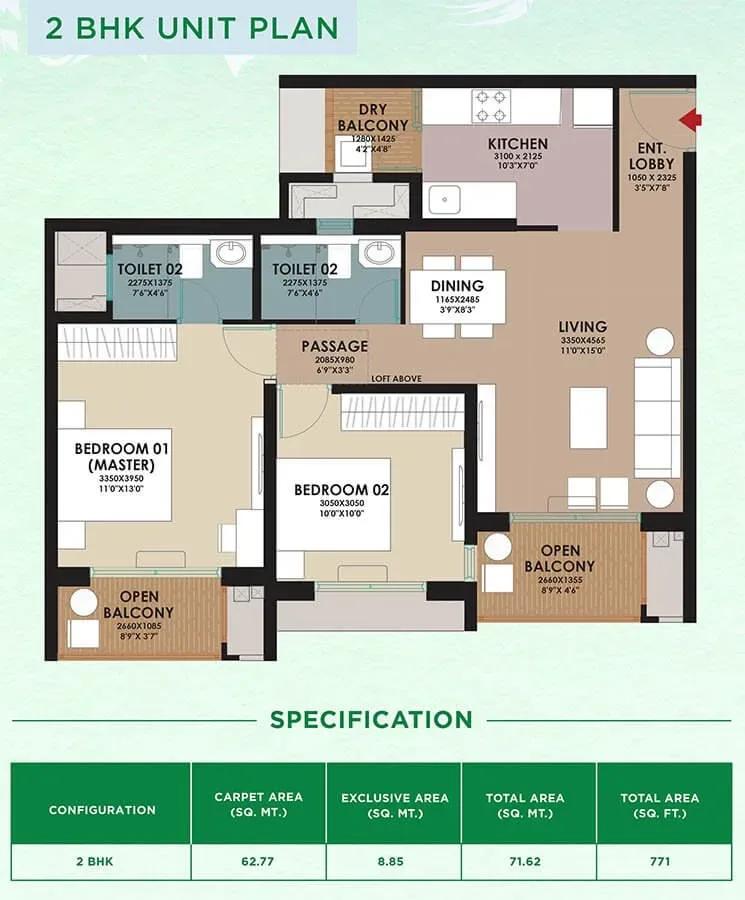 Godrej Woodsville apartments 2 BHK floor plan