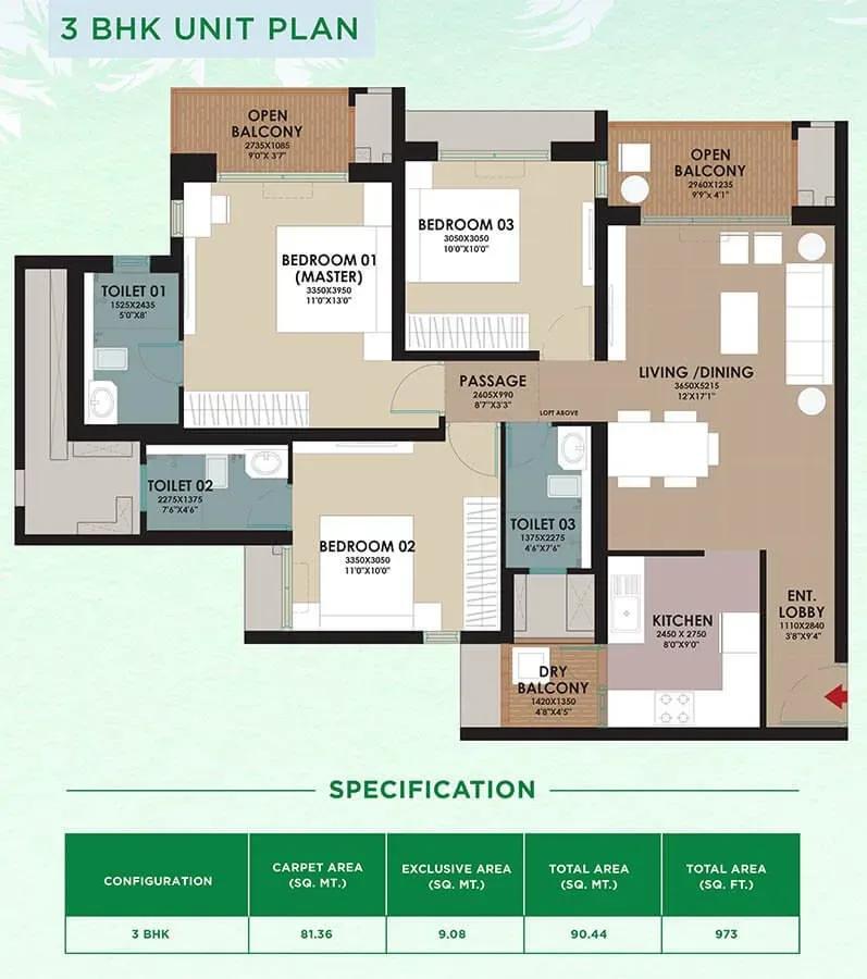Godrej Woodsville apartments 3 BHK floor plan