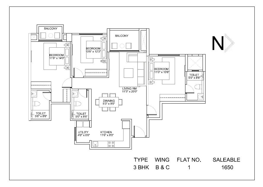 Hiranandani Glen Classic apartments floor plan