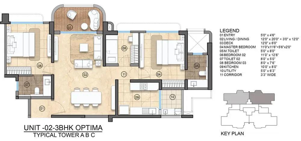 Lodha Elanza Apartments apartments 3 BHK Optima floor plan