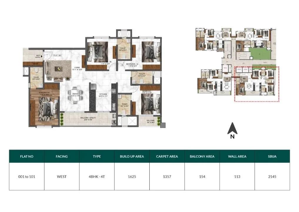 Mana Dale apartments 4 BHK 2145 sq ft floor plan