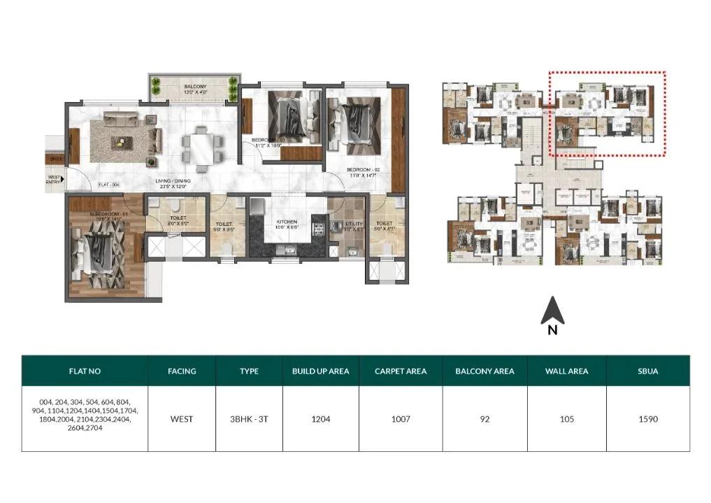 Mana Dale apartments 3 BHK 1590 sq ft floor plan