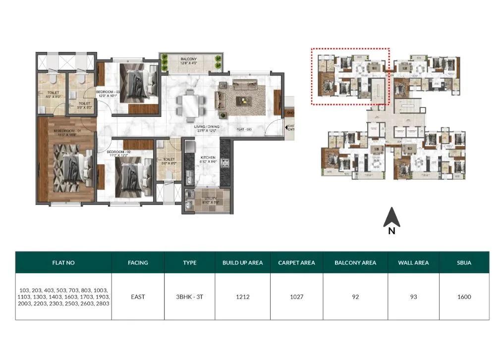Mana Dale apartments 3 BHK 1600 sq ft floor plan