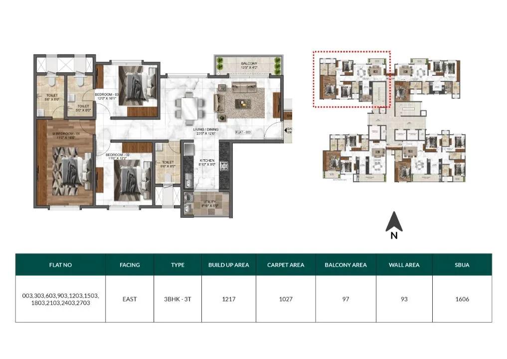 Mana Dale apartments 3 BHK 1606 sq ft floor plan