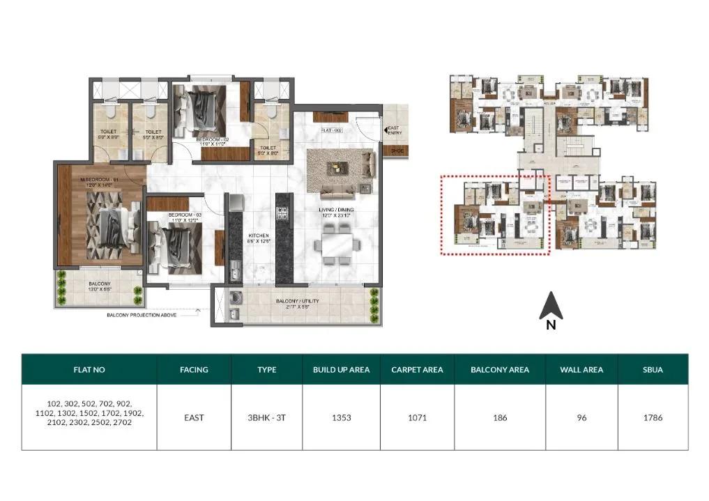 Mana Dale apartments 3 BHK 1786 sq ft floor plan