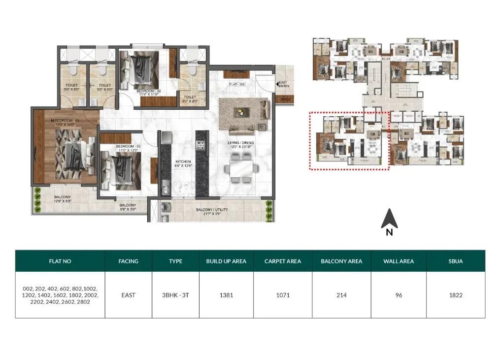 Mana Dale apartments 3 BHK 1822 sq ft floor plan