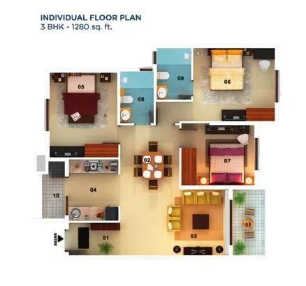Mantri Serenity apartments 3 BHK 1280 sq ft floor plan
