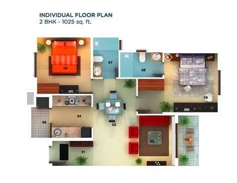 Mantri Serenity apartments 2 BHK 1025 sq ft floor plan