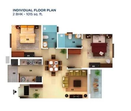 Mantri Serenity apartments 2 BHK 1015 sq ft floor plan