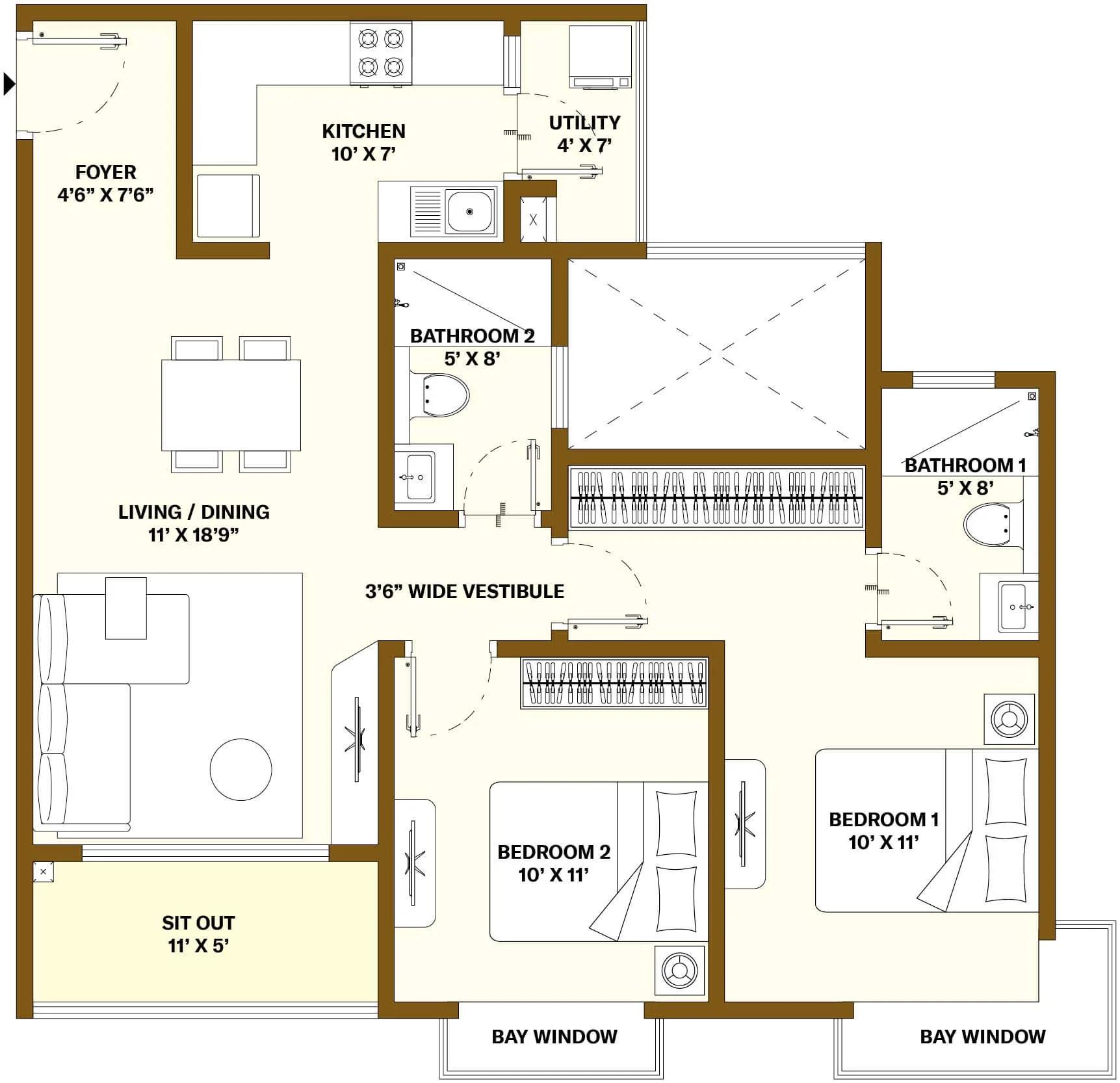 Nikoo Homes 8 Phase 2 2 BHK floor plan (developer's format plan)