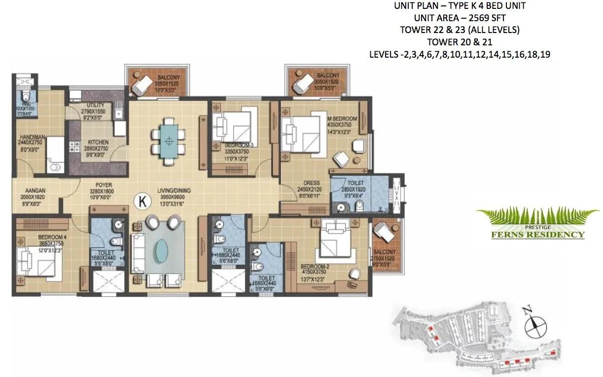 Prestige Ferns Residency 4 BHK 2569 sq ft floor plan