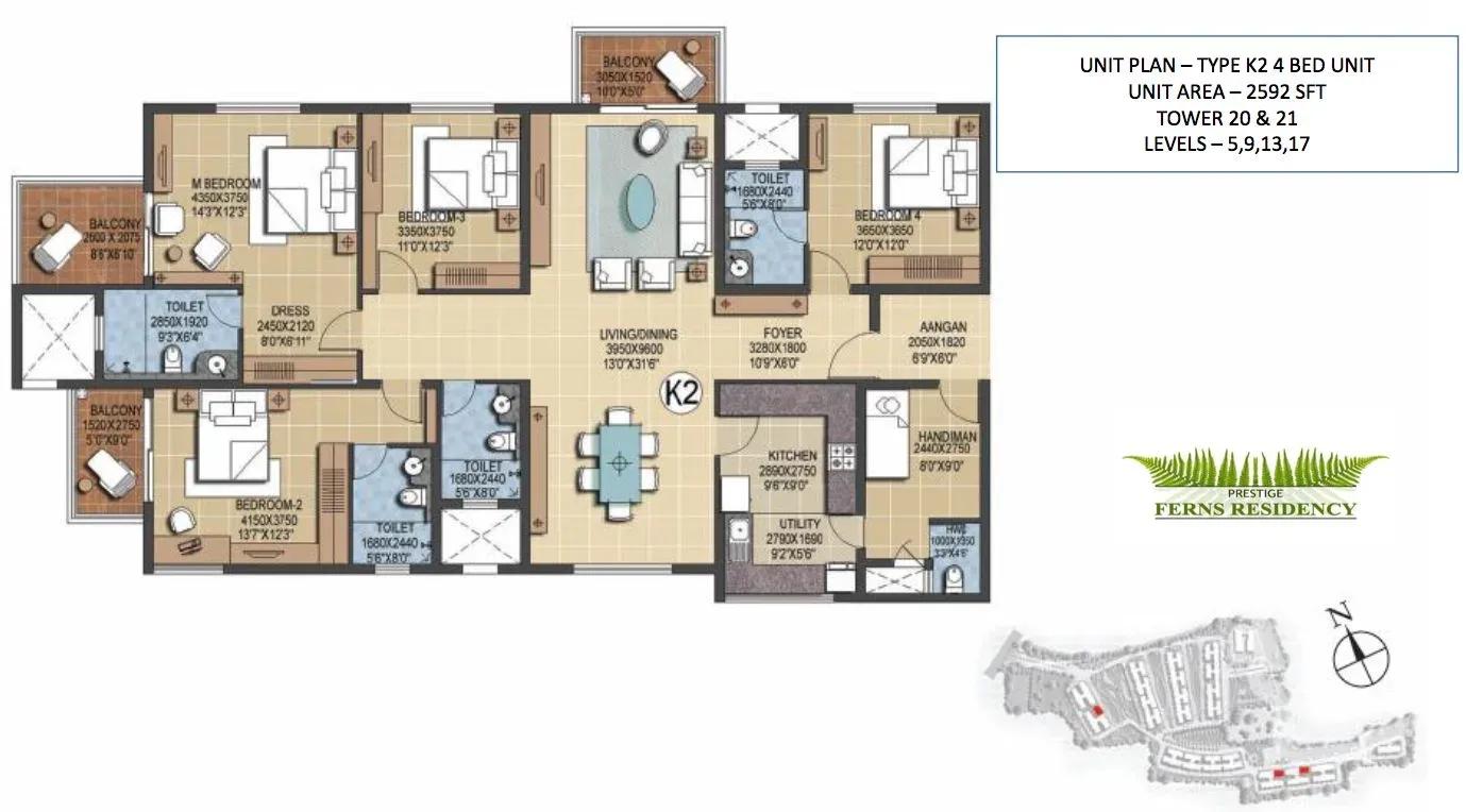 Prestige Ferns Residency 4 BHK 2592 sq ft floor plan