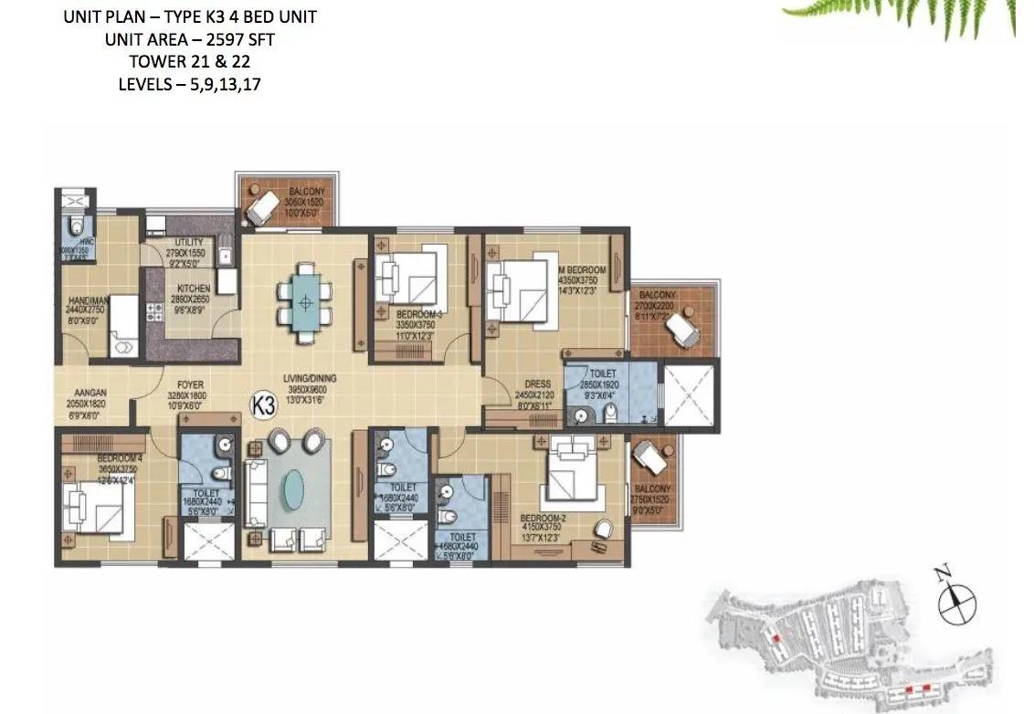 Prestige Ferns Residency 4 BHK 2597 sq ft floor plan