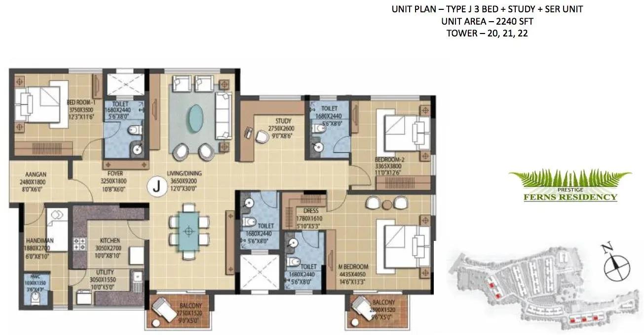 Prestige Ferns Residency 3.5 BHK 2240 sq ft floor plan