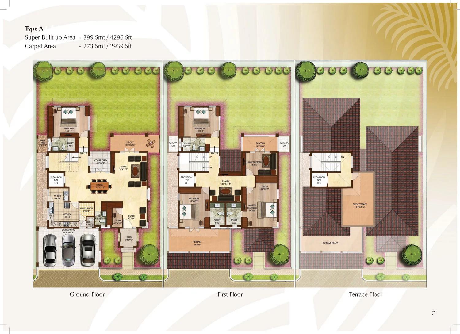 Prestige Palm Residences villa plan (Type A)