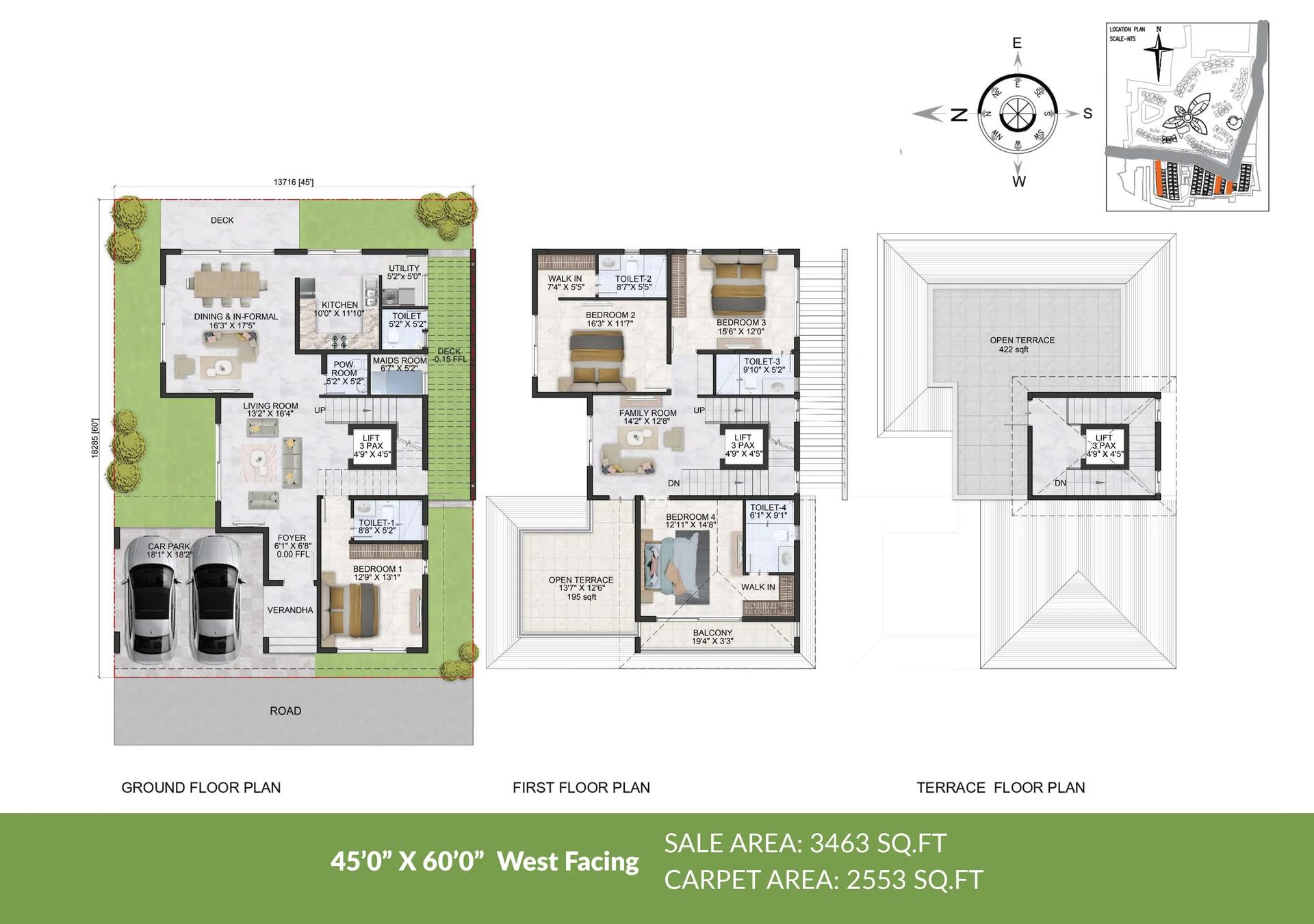 The Willows at Prestige Park Grove 45 x 60 ft villa plan, west facing