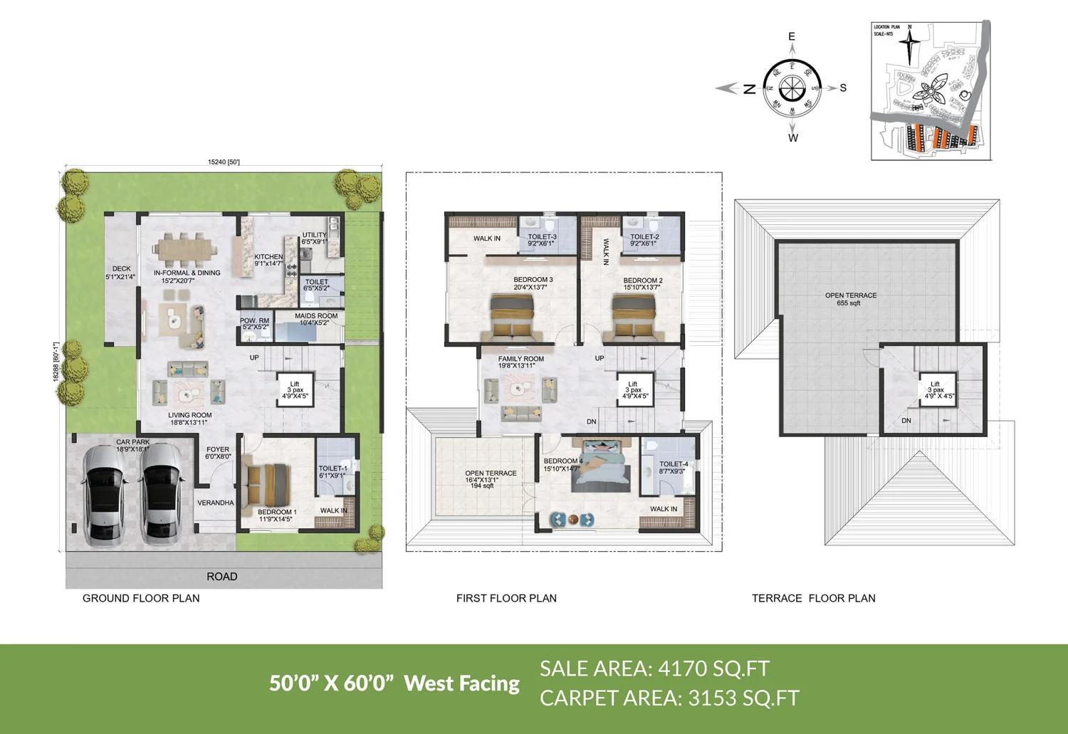 The Willows at Prestige Park Grove 50 x 60 ft villa plan, west facing