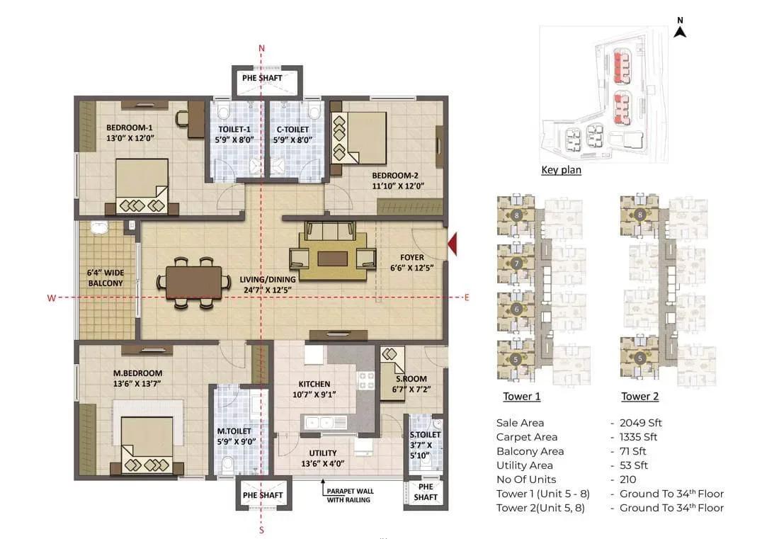 Prestige Tranquil 3.5 BHK 2049 sq ft floor plan
