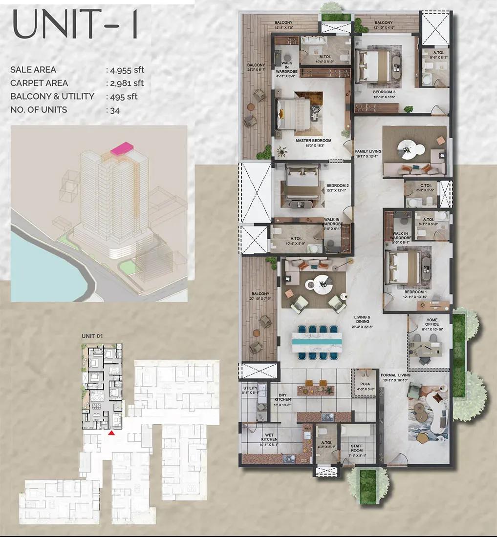 Prestige Vaishnaoi Rainbow Waters 4 BHK 4955 sq ft floor plan