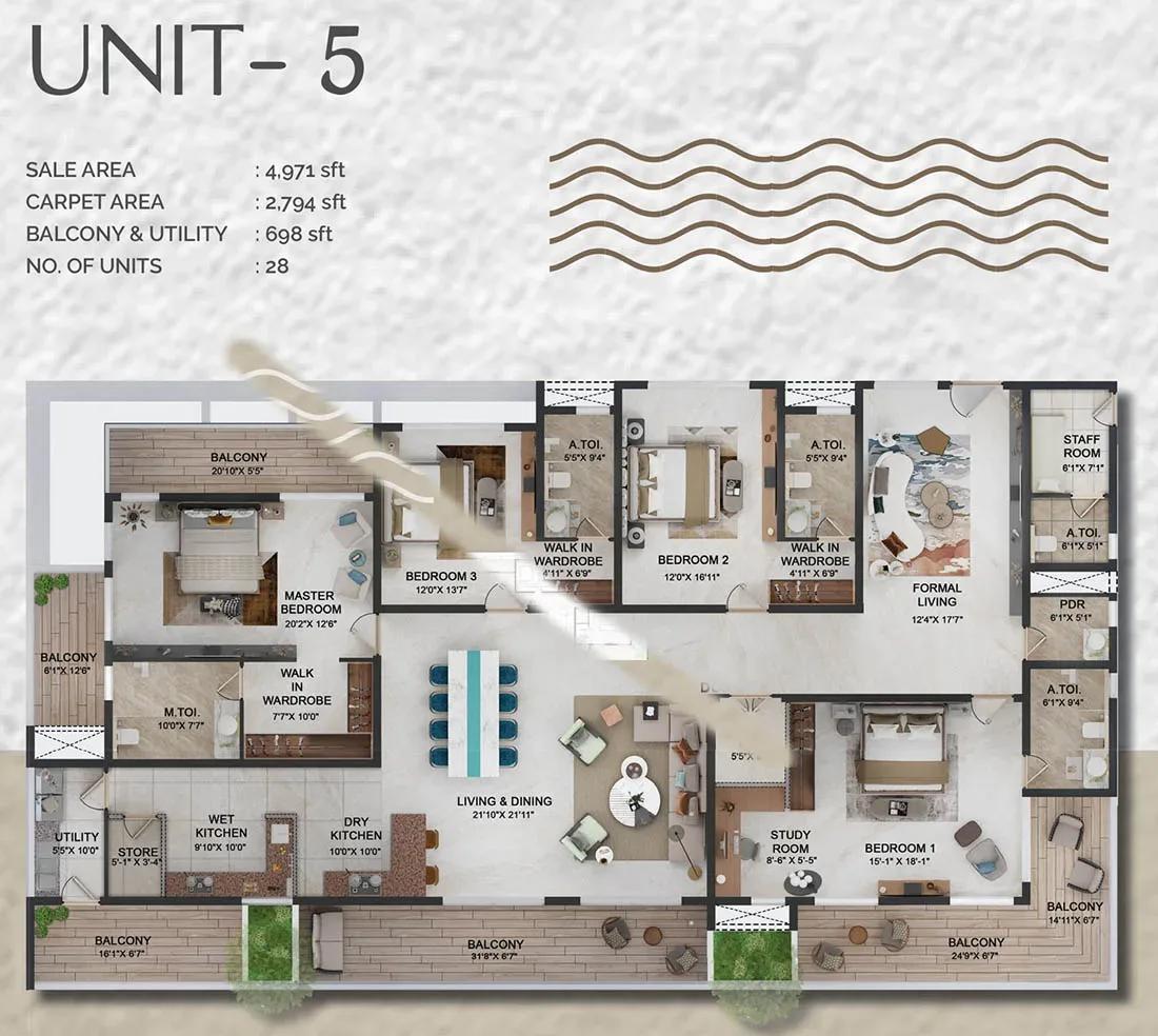 Prestige Vaishnaoi Rainbow Waters 4 BHK 4971 sq ft floor plan