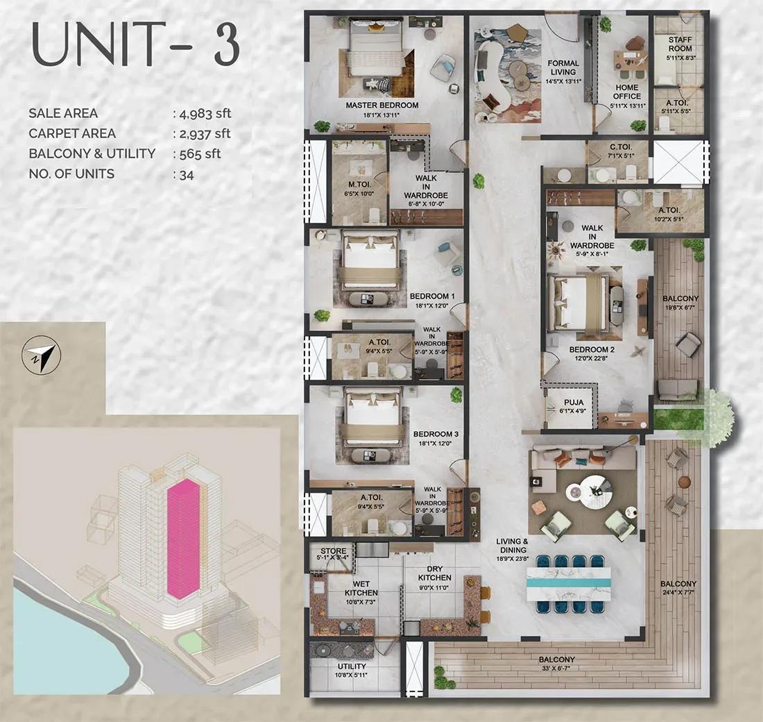 Prestige Vaishnaoi Rainbow Waters 4 BHK 4983 sq ft floor plan