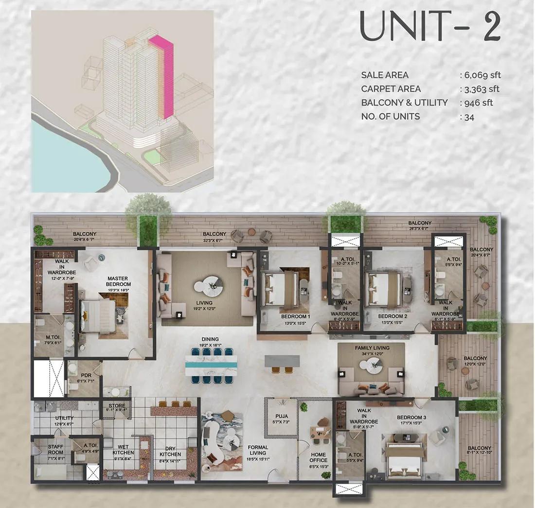 Prestige Vaishnaoi Rainbow Waters 4 BHK 6069 sq ft floor plan